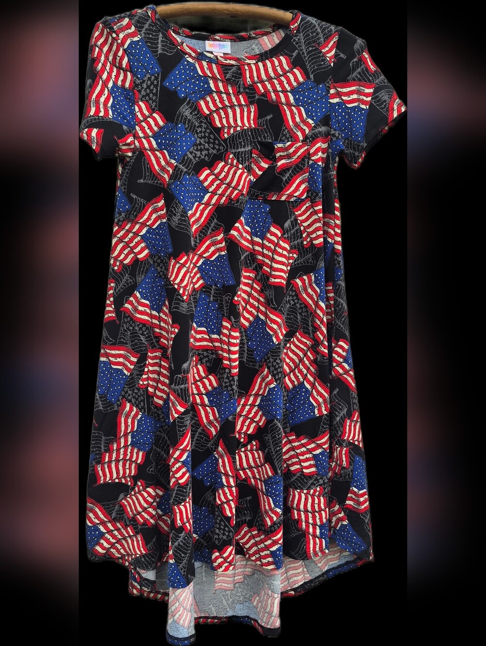 LuLaRoe Carly Dress XS Women's NWT USA Patriotic American Flag July 4th High Low